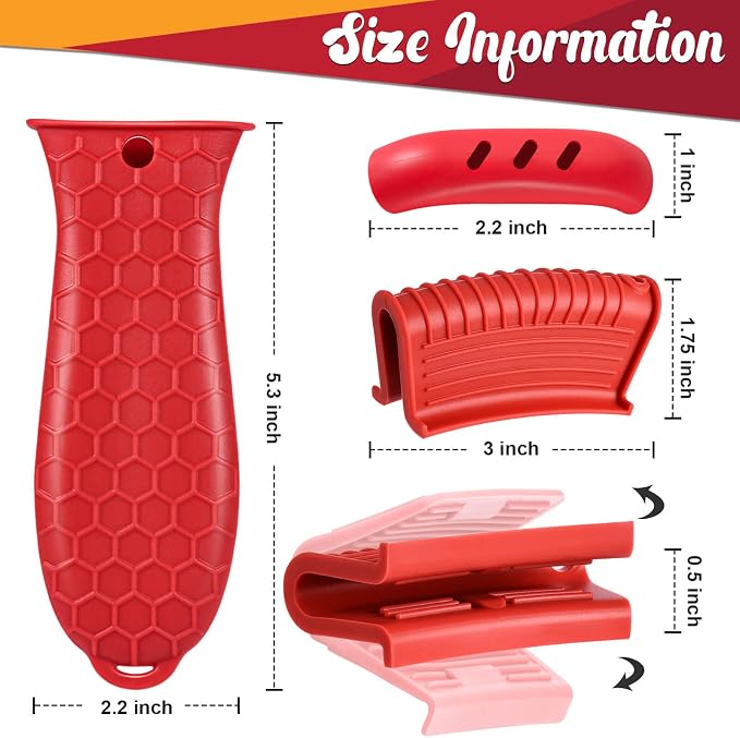 5pcs Cast Iron Handle Cover, Silicone Hot Handle Holder | Heat Resistant Cast Iron Skillet Covers Potholder for Frying Pans and Griddles Kitchen Supplies under 400℉