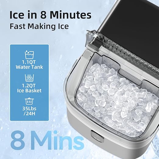 Antarctic Star Nugget Ice Makers Countertop, Pebble Ice Machine with Chewable Pellet Ice, 35Lbs/24H, Self-Cleaning, Sonic Ice, One-Click Operation, for Kitchen,Party Stainless Steel Silver