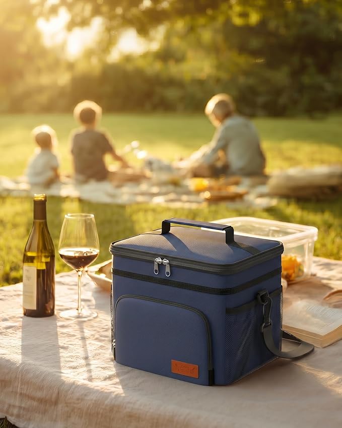 HOTOR Insulated Lunch Box Men Women Leak-Proof Cooler Lunch Bag 9L | 4 Pockets, Adjustable Strap, Ideal for Work, Picnic, Travel, Camping, Gift, Navy Blue
