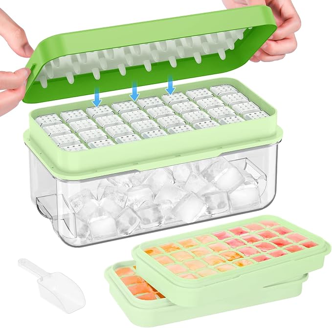 1.0" Ice Cube Trays for Freezer, PHINOX Ice Tray, 2-Tier(32Cubes/Tier)Green