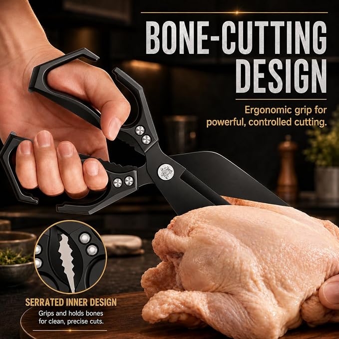 Multifunctional Heavy-Duty Kitchen Shears,Kitchen Shears for Cutting Chicken,Kitchen Scissors for Food,Japanese High-Carbon Steel Culinary Shears,for Chicken,Bone Cutting,Chris tmas Gifts (Pure Black)