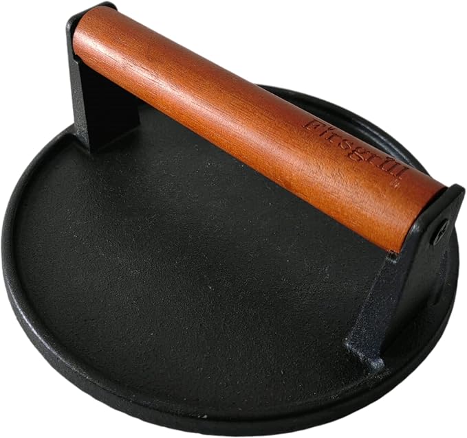 Burger Press 7.08" Round,Heavy-Duty Cast Iron Smash Burger Press Meat Steak With Wood Handle for Blackstone Camp chef Pitboss Weber Griddle Grills(Round) | Heavy Duty Good for Blackstone Camp chef Pitboss Weber Griddle