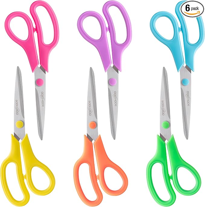 6PCS 8" Scissors,Sharp Stainless Steel Multicolor for Office School Crafts | Right/Left Handed, Comfort Grip Scissors for Office Desk Accessories Sewing Fabric Home Craft School Teacher/Class Supplies