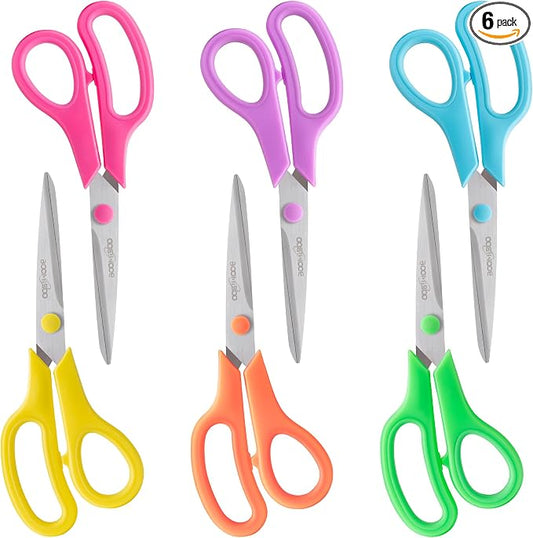 6PCS 8" Scissors,Sharp Stainless Steel Multicolor for Office School Crafts | Right/Left Handed, Comfort Grip Scissors for Office Desk Accessories Sewing Fabric Home Craft School Teacher/Class Supplies