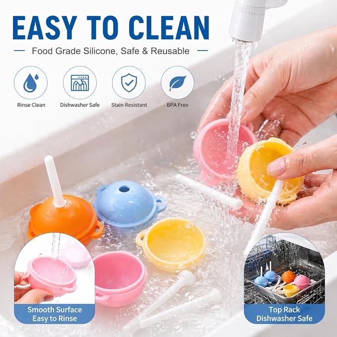 Silicone Lollipop Ice Cream Maker Molds, Reusable Popsicle Mold for Kids, DIY Ice Pop Maker for Juice Yogurt Frozen Treats, Fun Summer Dessert Mold (12)