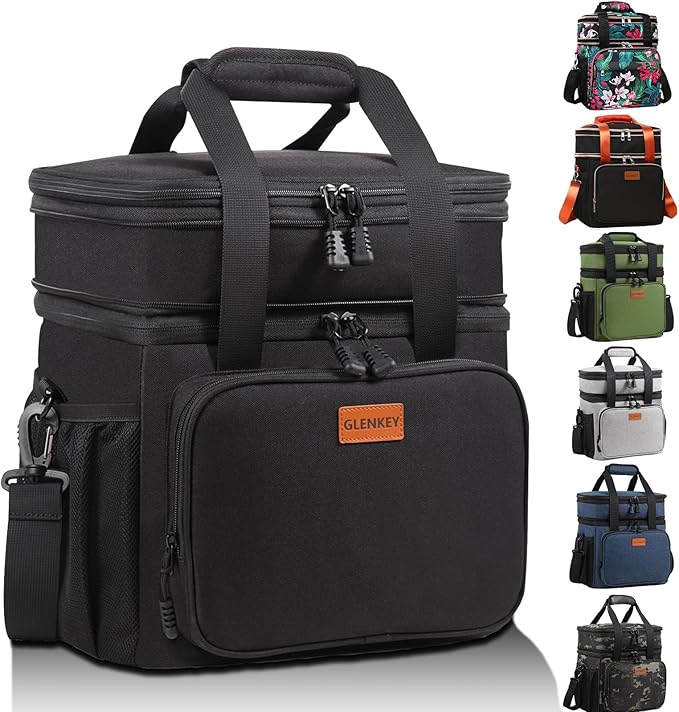 Expandable Lunch Box Cooler Bag - Insulated Soft Lunch Bag for Men Women - Large Lunchbox for Adults Work Camping Outdoor Travel Black 16L