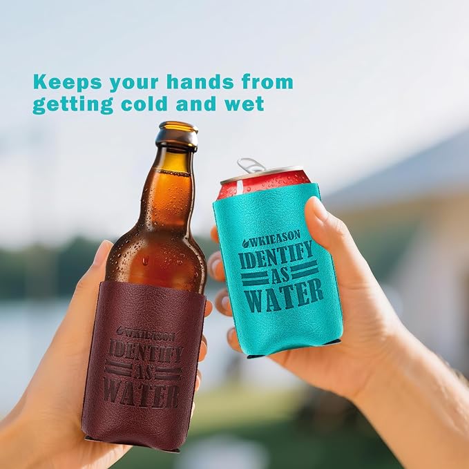 WKieason Valentines Day Gifts 2pc for Him Dad Leather Can Cooler for Dad Fathers Day Can Coolie Sleeves for Men Women Her Girlfriend Boyfriend Husband Wife Anniversary Birthday Funny Can Cooler