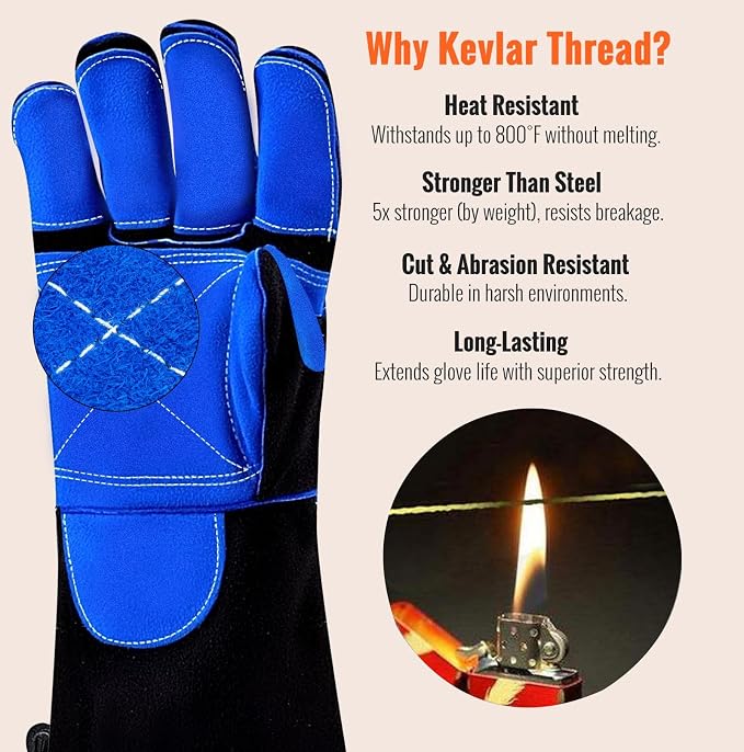 JKSafety Welding Gloves for Men,932°F Heat Resistant Gloves Mitts for Welders,Stick,Tig,Mig,Forge,Oven,Fireplace,Furnace