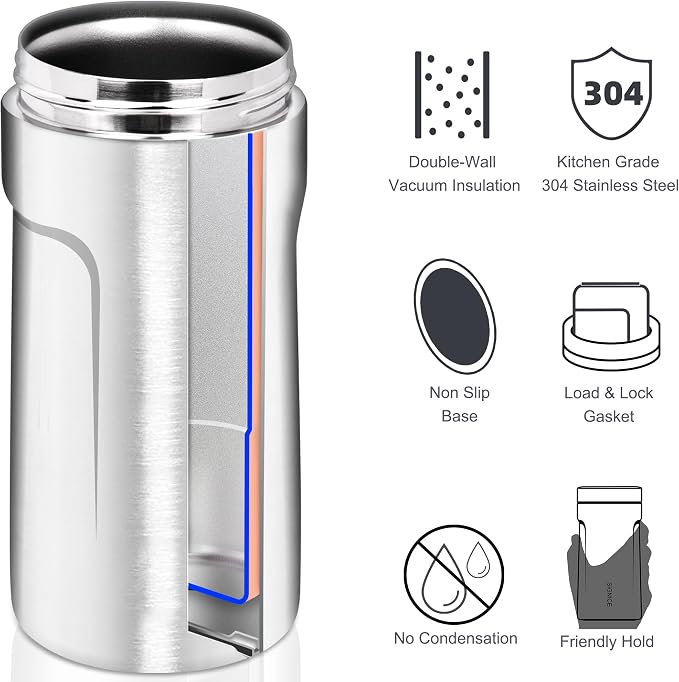 3 In 1 Insulated Universal Can Cooler - Signice Double Walled Vacuum Insulator Stainless Steel Slim Can Cooler for 12 Oz Skinny Tall Standard Regular Can Beer Bottle (Stainless)