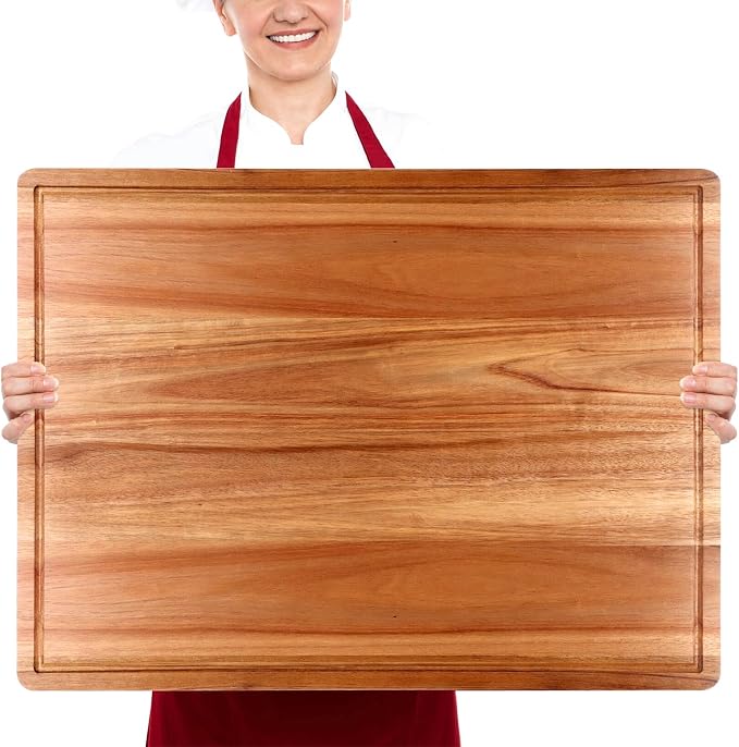 24"x18" XXL Extra Large Acacia Wood Cutting Boards for Kitchen Non Toxic | Big Wooden Cheese Charcuterie Boards Hardwood Solid Chopping Board Bread Butcher Block Giant Turkey Serving Meat Bread Board