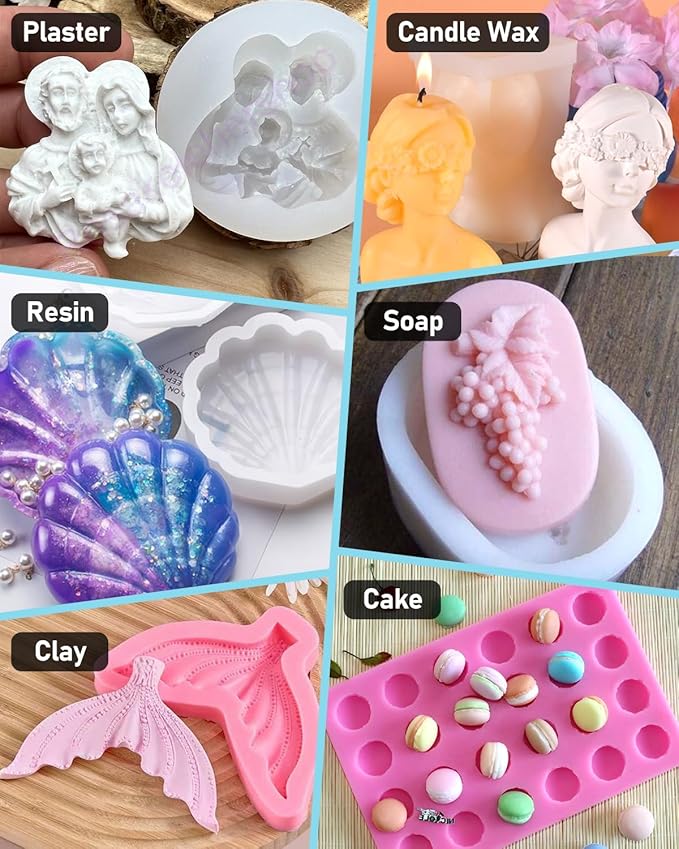 Nicpro 140oz Silicone Mold Making Kit, 15A Platinum Liquid Silicone Rubber, Flexible Silicone Molds Maker Mix Ratio 1:1 for Casting 3D Resins Candle Soap Molds DIY with Gloves, Sticks, Mixing Cups