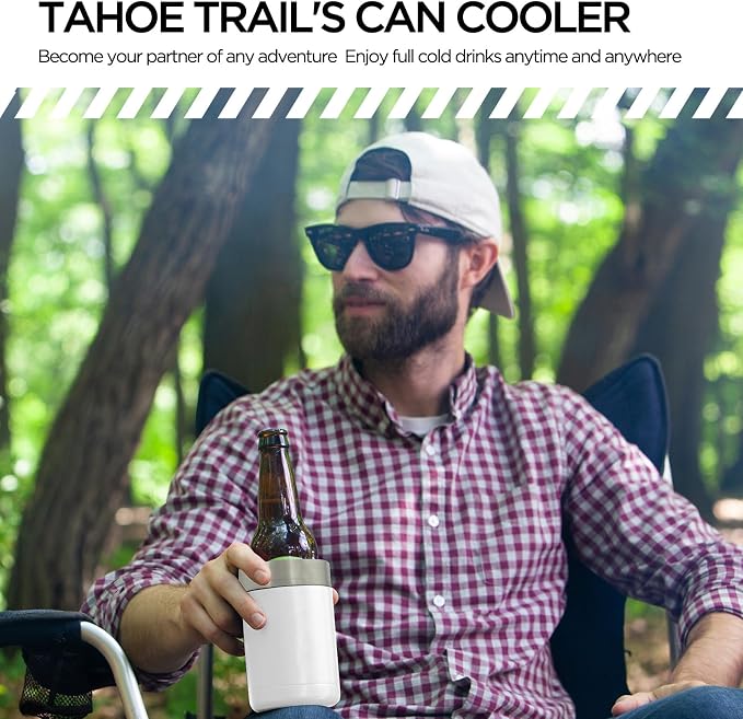 Tahoe Trails Stainless Steel 12oz Vacuum Insulated Can and Bottle Cooler | Double Wall Can Cooler For Cans and Bottles | Copper Plated Can Chiller and Metal Cooler | White
