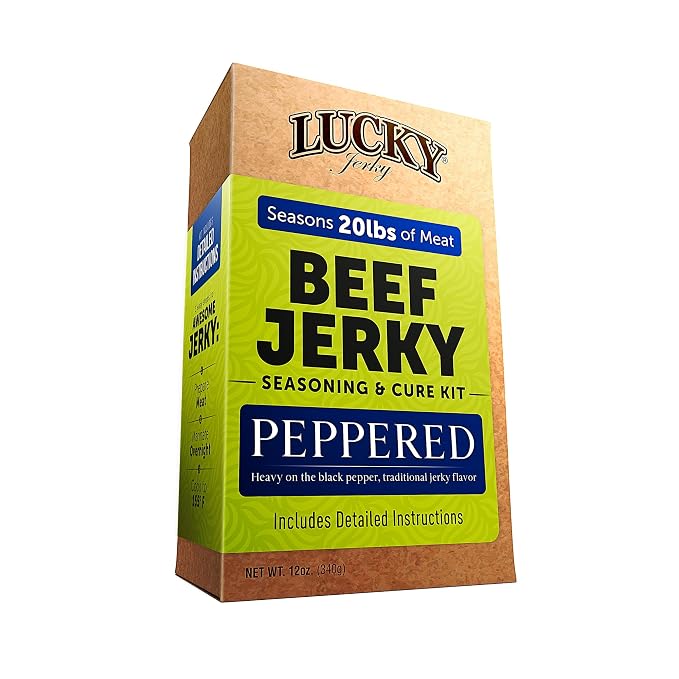 Lucky Jerky Peppered DIY Beef Jerky Seasoning and Cure Kit, 12 Oz | Make Your Own Peppered Beef Jerky at Home, Classic Black Pepper Flavor, Seasons 20 lbs of Meat
