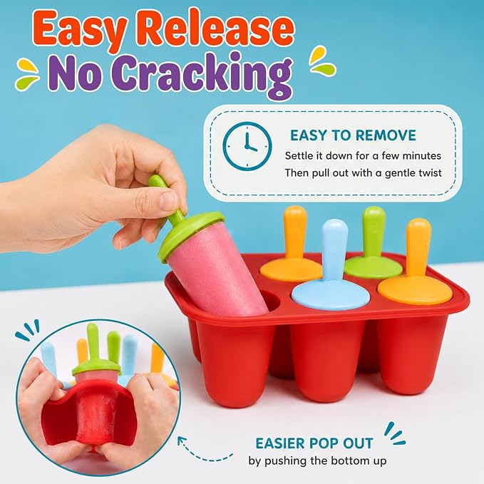 Stuffed Popsicle Mold for Toddler, 2-in-1 Double Layer Ice Pop Mold, Makes 12 Pops, DIY Center-Filled Frozen Healthy Treats, Non-BPA Silicone Popsicle Molds for Kids & Adults