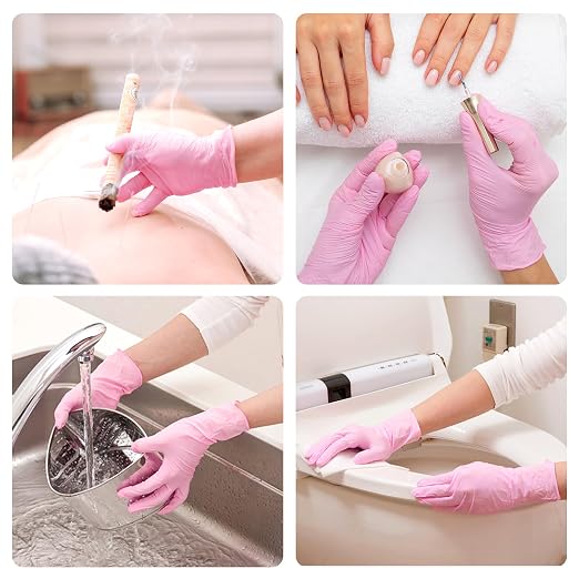 SwiftGrip Nitrile Disposable Gloves - Medical Exam Gloves, Latex-Free, Pink, Powder-Free, 50-ct Box (Small)