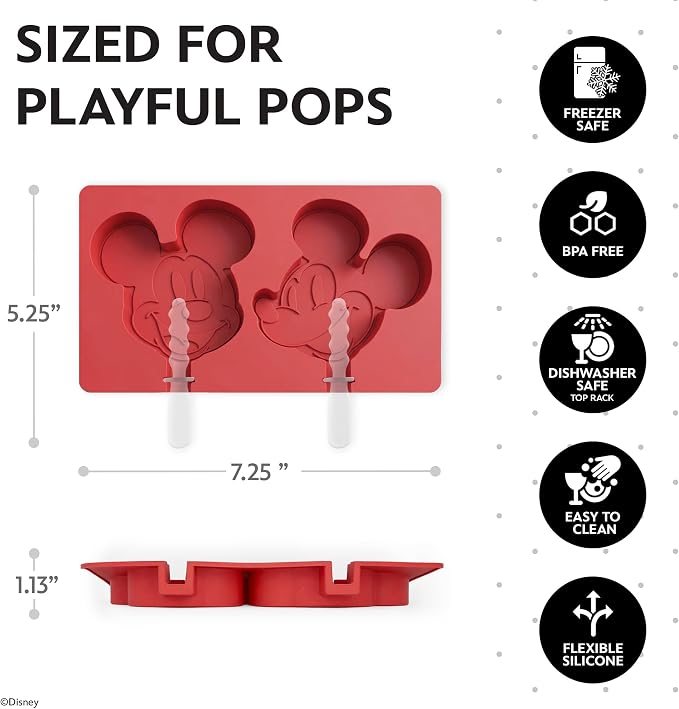 Disney Silicone Popsicle Molds with Lid – Compact BPA-Free Popsicle Maker Featuring Mickey, Flexible Ice Pop & Ice Cream Molds with Sticks, Dishwasher Safe, 2 Mold Set for Homemade Frozen Treats