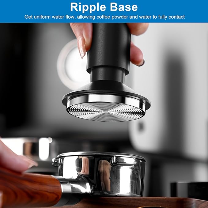 XIXUBX 2-in-1 Espresso Tamper & Magnetic WDT Tool, 53mm Spring Loaded Tamper with Anodized Aluminum Alloy Handle, Corrugated Base & Cover, Fits 53-54mm Portafilter Baskets for Espresso Machines