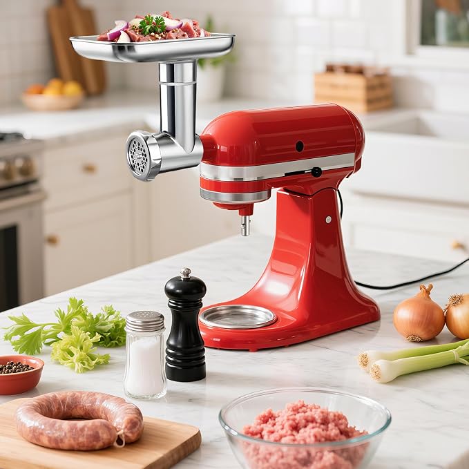 Metal Meat Grinder Attachment for KitchenAid Stand Mixers of All Models | Sausage Stuffer, Food Processor, Aluminum Alloy, Not Dishwasher Safe, Hand Wash Only, Mixer/Machine NOT Included