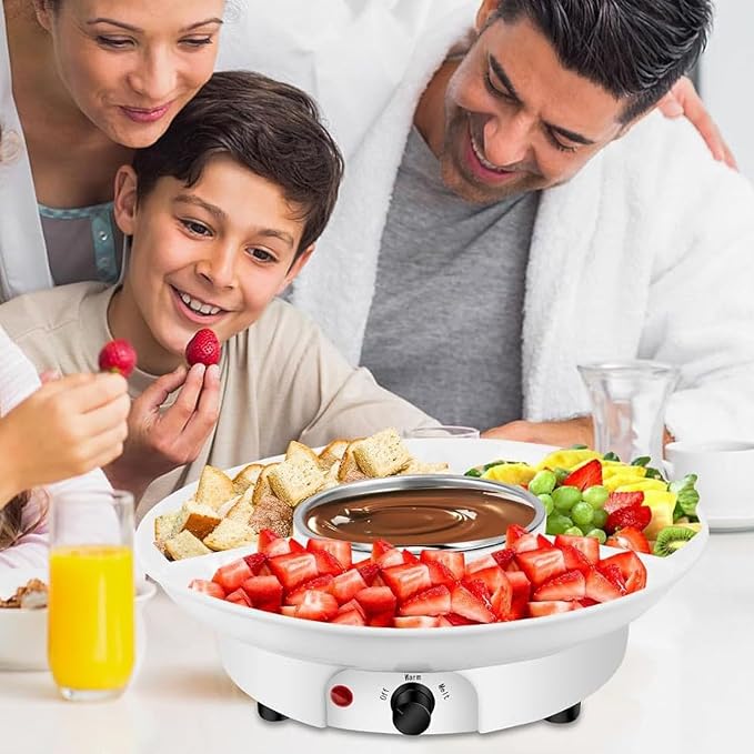 Dpofirs Chocolate Fondue Pot Set Electric Melting Machine, 3 Sections Tray, Cheese Warmer for Couple Family & Date Night Idea House Warming Holidays Essentials (US)