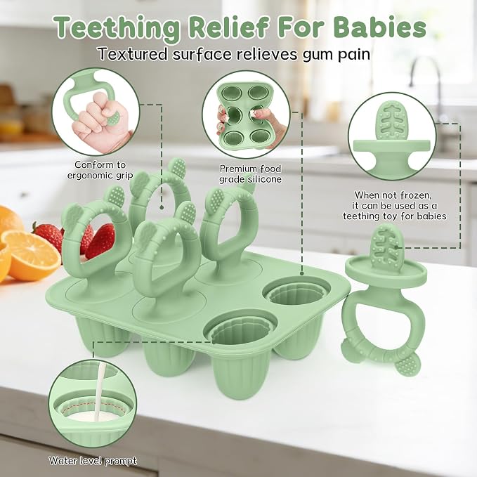 2Packs Silicone Baby Popsicle Molds with Sticks | Breastmilk Popsicle Molds for Teething Relief, Frozen Treats Maker Popsicle Maker Ice Pop Mold for Toddlers Kids