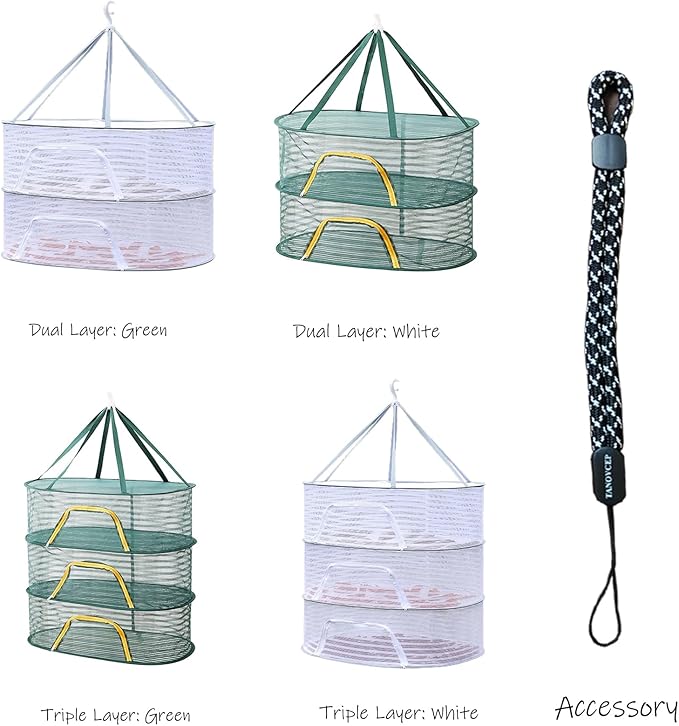 Foldable Drying Net for Vegetables, Fish, and Dehydrated Goods, Multi-Tiered Food Drying Net, Versatile Drying Rack, Windproof Design, Zipper Closure for Insect Protection 4Layer Green