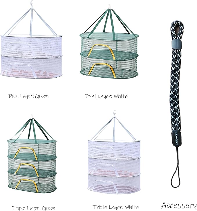 Foldable Drying Net for Vegetables, Fish, and Dehydrated Goods, Multi-Tiered Food Drying Net, Versatile Drying Rack, Windproof Design, Zipper Closure for Insect Protection 4Layer White