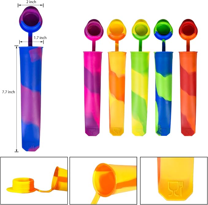 Ozera 6 Pack Silicone Popsicles Molds, Multicolor Baby Popsicle Ice Pop Molds, Reusable DIY Frozen Popsicles Maker for Kids with Lid