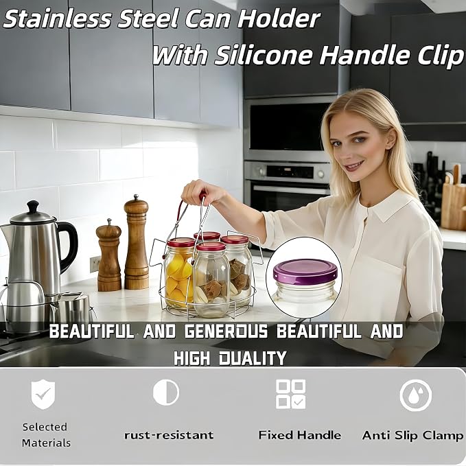 Stainless Steel Canning Rack with Jar Lifter Tongs, 11 Inch, 2-Piece Set | Heavy-duty canning basket separates mason jars for even water flow; fits water bath and pressure canners plus stock pots.