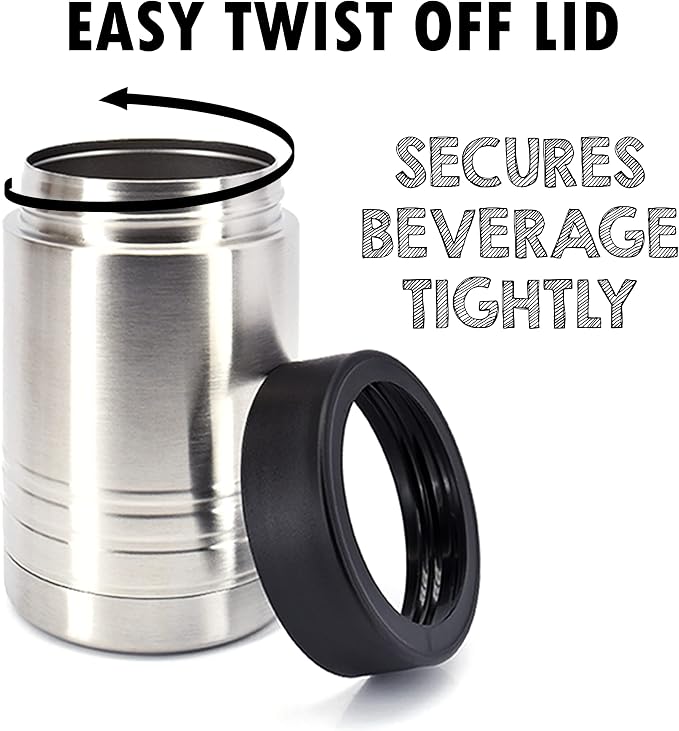 4-in-1 Stainless Steel 12 oz Double Wall Vacuum Insulated Can or Bottle Cooler Keeps Beverage Cold for Hours - Also Fits 16 oz Cans - Stainless Steel - Clear Water Home Goods
