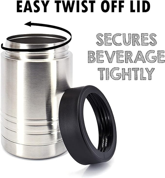 4-in-1 Stainless Steel 12 oz Double Wall Vacuum Insulated Can or Bottle Cooler Keeps Beverage Cold for Hours - Also Fits 16 oz Cans - Stainless Steel - Clear Water Home Goods
