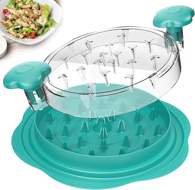Chicken Shredder Tool Twist Large Meat Shredder with Brush&Fork, Teal | Visible Chicken Breast Shredder, Strong Anti-Slip Strip, Ergonomic Handle, BPA Free, Kitchen Gadgets for Pork Beef Chicken