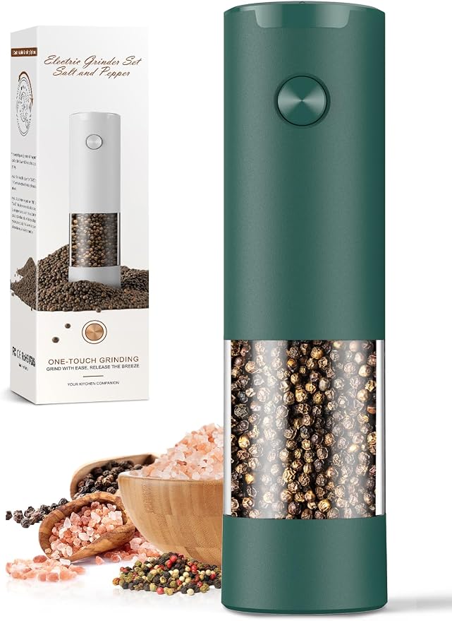 1 Pack Salt and Pepper Grinder-Electric Adjustable Coarseness Salt Pepper Grinder Shakers House Warming Gifts Automatic Battery Pepper Mill Shakers Gifts for Women Wedding Registry Must Haves
