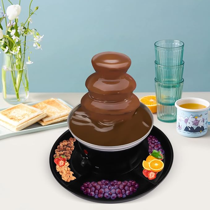 Chocolate Fountain, 3-Tier Mini Chocolate Fountain Machine, Electric Chocolate Melting Fountain Machine, Stainless Steel Electric Chocolate Fondue Fountain for Cheese, BBQ Sauce, Syrup,