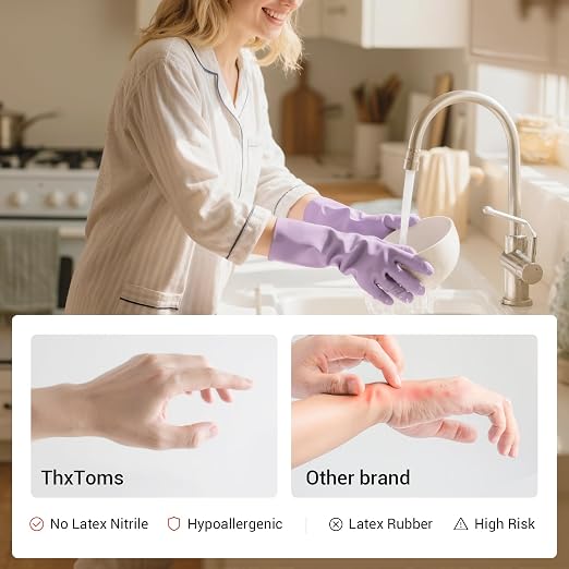 ThxToms 4 Pairs Nitrile Cleaning Gloves, Latex free Reusable Dishwashing Gloves for Women, Kitchen and Bathroom Cleaning, Non-Slip &Flexible, 10 Mil, Colorful, M