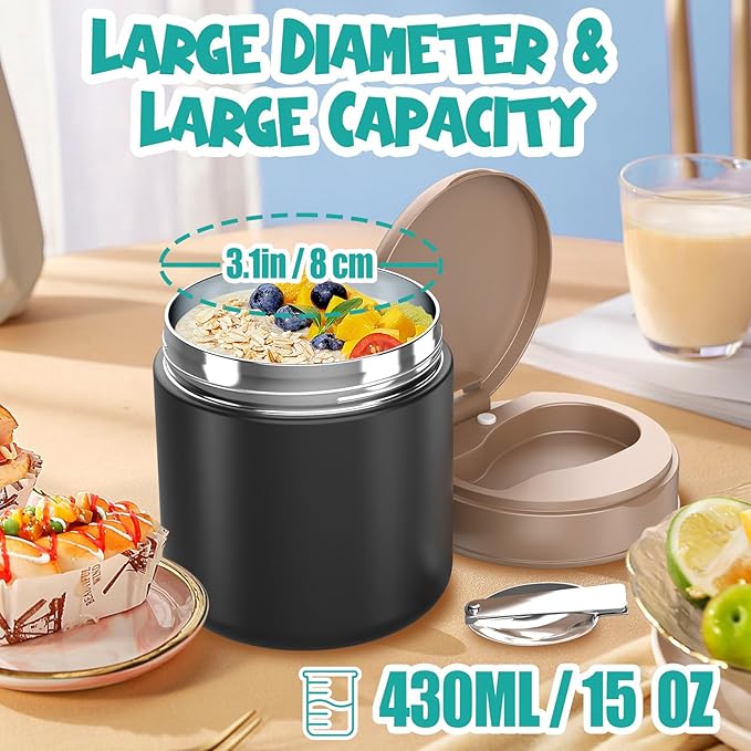 Thermo for Hot Food Kids - 15.2oz with Folding Spoon and Silicone handle | Leak Proof Insulated Food Jar, Soup Thermo, Wide Mouth Insulated Lunch Containers, Dishwasher Safety