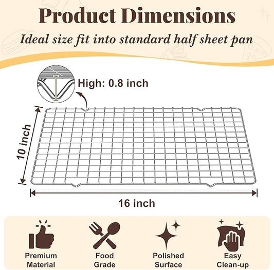 Cooling Racks for Cooking and Baking - 2 PCS 10" x 16" Grid Wire Baking Rack for Oven Cooking, Baking, Grilling, Roasting - Dishwasher Safe Bacon Rack - Fits Half Sheet Cookie Pan