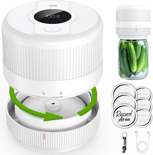 Mason Jar Vacuum Sealer Kit, Electric Sealer for Wide and Regular Mouth Mason Lids, Canning Vacuum Sealer Mason Jar, Automatic Vacuum Sealer Machine for Food Storage - White