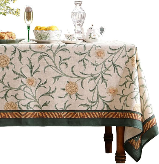 patdrea Designer French Linen Table Cloth for Rectangle Table,Vintage Fall Decorative Tablecloth,Floral Decoration Cover for Kitchen Dining Christmas,Tea Party,Thanksgiving,55"x71"-Littledaisy