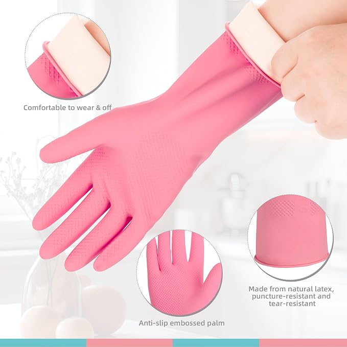 Xgunion Rubber Cleaning Gloves for Dishwashing-5 Pairs Colorful Reusable Household Cleaning Glove for Washing Dishes and Kitchen Cleaning Non-Slip Grip Dish Gloves for Women Men (Large)