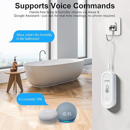 eMylo Wireless Sensor RTH08 IP65 Waterproof Thermometer Hygrometer | Indoor Outdoor Temperature Humidity Sensor with APP Alert, 328ft Range for Home Greenhouse Basement (WiFi Gateway Required)