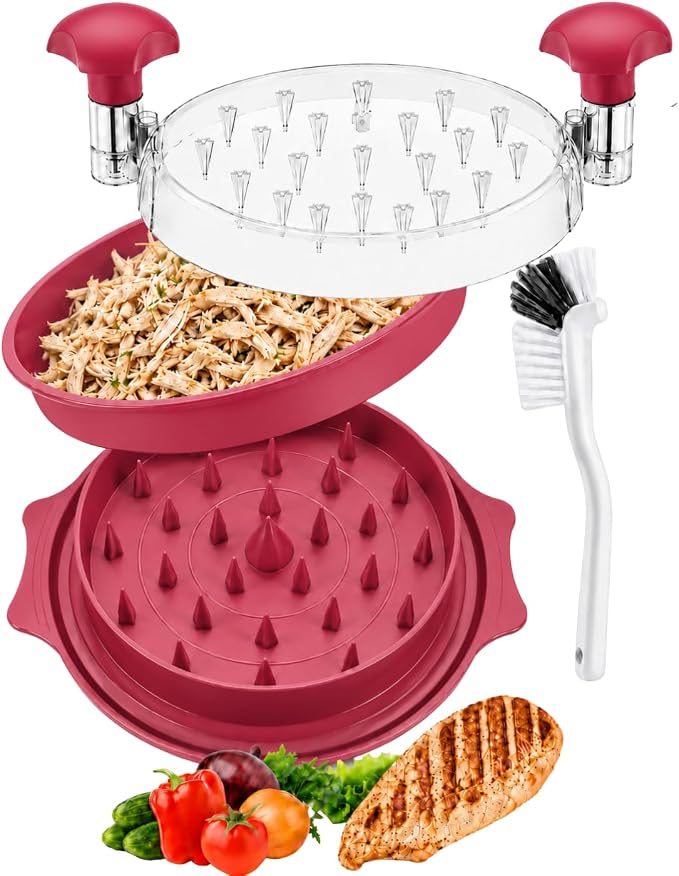 Large Chicken Shredder Tool Twist BPA Free Food Grade Material | Manual Meat Shredder Twist for Shredding, Chicken Breast Shredder Tool with Cleaning Brush, Ergonomic Handles, Non Slip Base