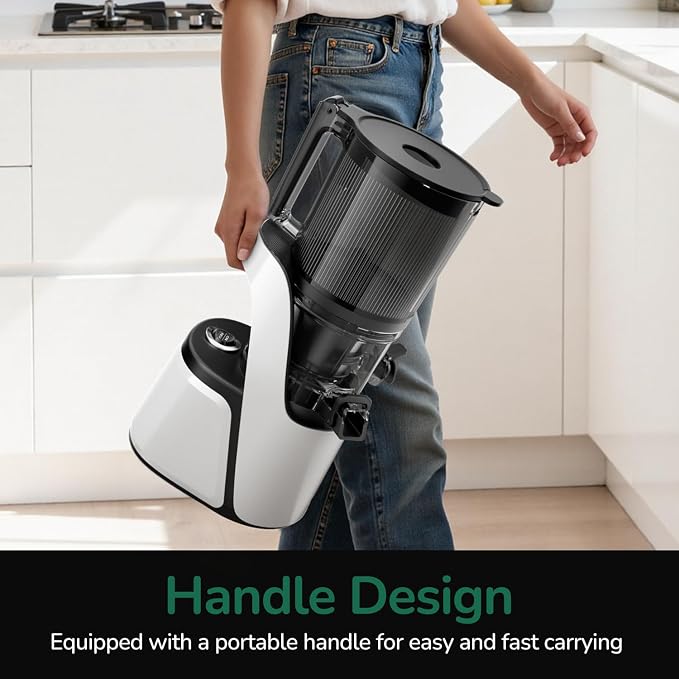 Canoly 3-in-1 Cold Press Juicer C16, Makes Juice & Sorbet & Nut Milk | 6" Extra Wide Feed Chute, Powerful AC Brushless Motor, Self Precut System, Juicer Machines with BPA-Free (Pearl White)