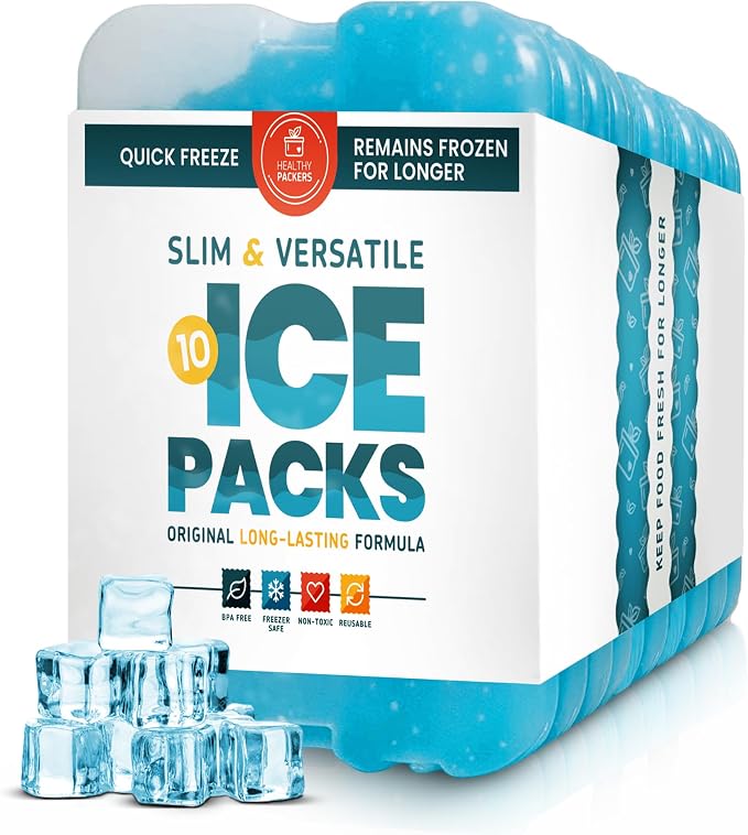 Healthy Packers Ice Packs for Lunch Boxes & Coolers - Freezer Packs - Original Cool Pack | Cooler Accessories for Beach, Camping & Fishing | Slim & Long-Lasting Reusable Ice Pack for Cooler