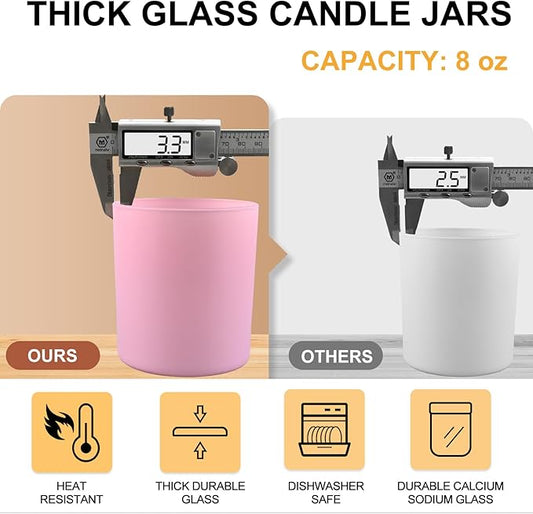 8 OZ Thick Candle Jars for Making Candles 15 Pcs, Empty Jars with Wood Lids for Candle Making, Sample Container, Matte Pink