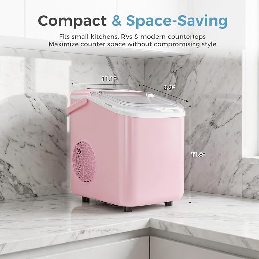 Countertop Ice Maker, Portable Ice Machine with Carry Handle Basket and Scoop, 9 Bullet Cubes Ready in 6 Mins, 26lbs Daily, Self-Cleaning for Home, Kitchen, Camping, RV