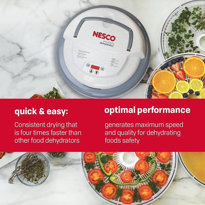 Nesco FD-79 Snackmaster Pro Digital Food Dehydrator for Snacks, Fruit, Beef Jerky, Meat, Vegetables & Herbs, Gray, 4 Trays & Jumbo Works Beef Jerky kit, 1, Red