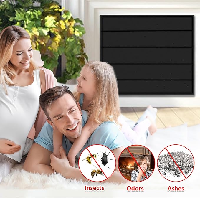 Magnetic Fireplace Blanket for Heat Loss Indoor Fireplace Covers Keep Drafts Out Stops Heat Loss Fireplace Draft Stopper with Built-in 12 Strong Magnet for Iron Fireplace Frame Fireplace Screen 36x32"