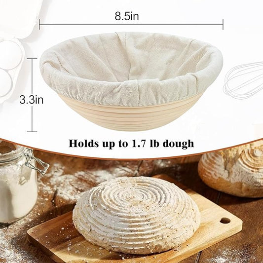 Banneton Bread Proofing Basket: 2 Pcs 8.5-inch Round Rattan Bread Bowls with Liners for Artisan Sourdough Bread Making for Home Bakers and Professionals