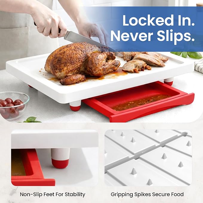 Karving King Large Cutting Board with Juice Groove, Spikes & Drip Tray