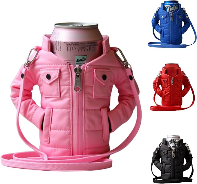 Gadgetime USA - 12oz Insulated Can Cooler Jacket (pink) - Beverage Holder with Detachable Strap - Beer/Soda Carrier - Can Holder with Shoulder Strap - Insulated Sleeve, Funny Gift for Friends & Family